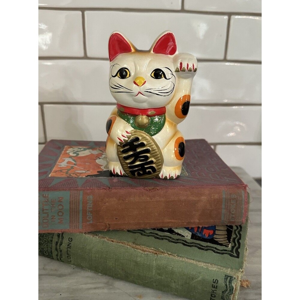 Kotobuki Lucky Cat Coin Bank Vintage Japan Kitsch  Ceramic 5” Genuine